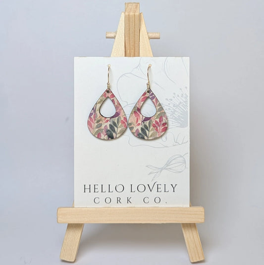 Medium White & Floral Cork Earrings - Teardrop