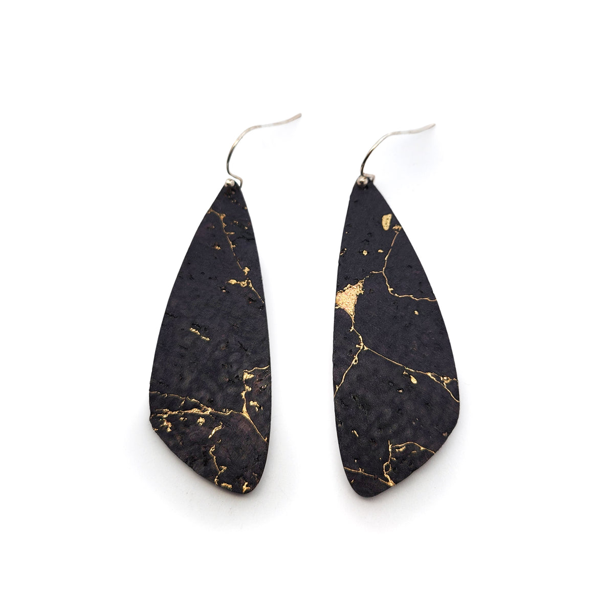 Medium Black Cork Wing Earrings