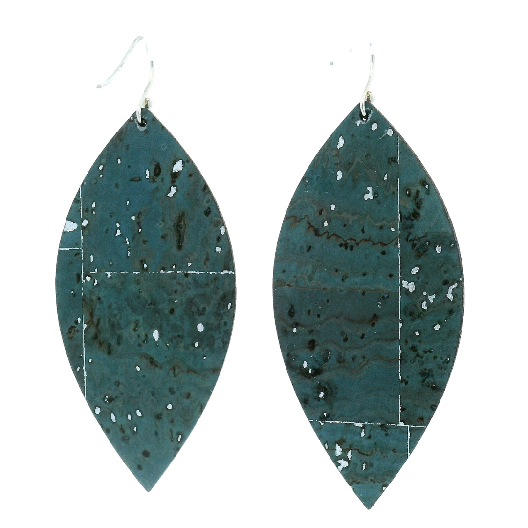 Large Pink Herringbone Leaf Cork Earrings