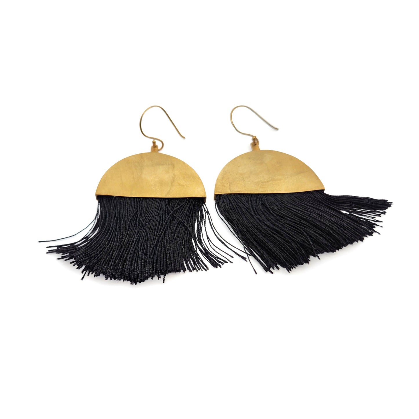 Brass Black Tassel Earrings