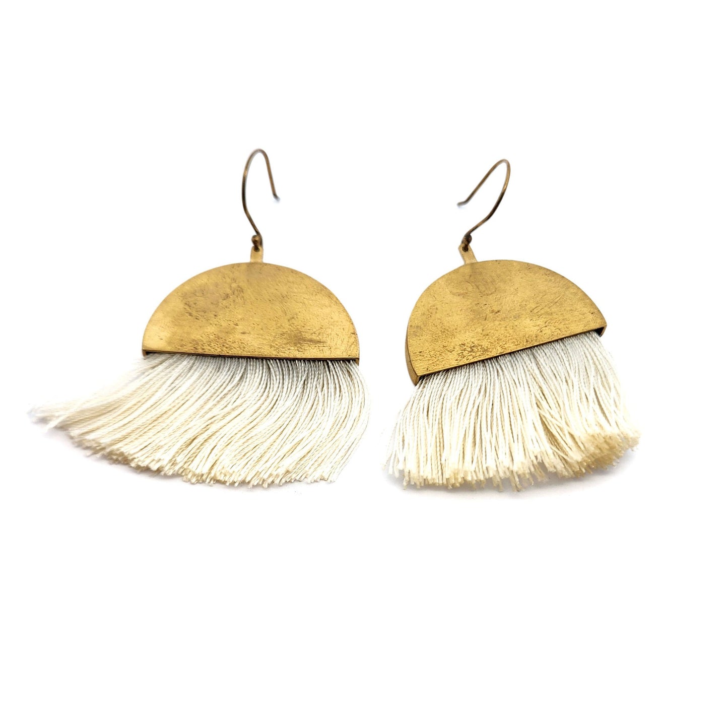 Brass White Tassel Earrings