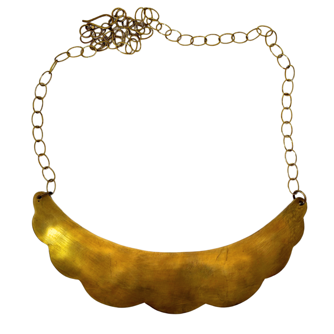 Large Brass Scalloped Plate Necklace