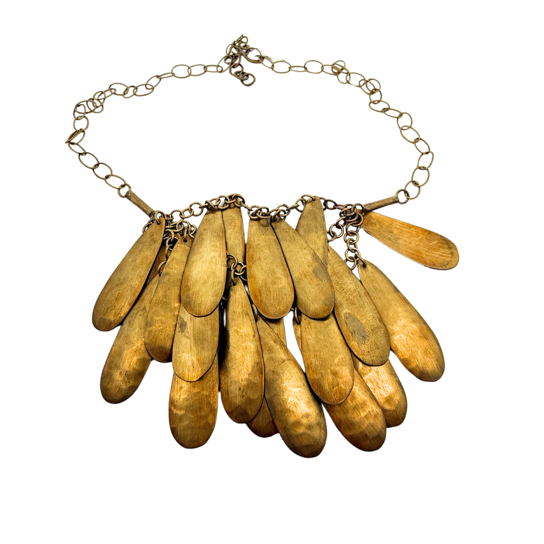 Brass Clustered Teardrop Layered Plate Necklace