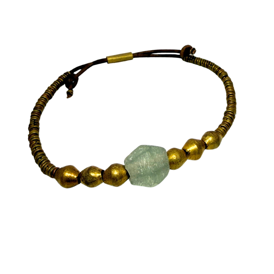 Sea Glass & Brass Beaded Bracelet