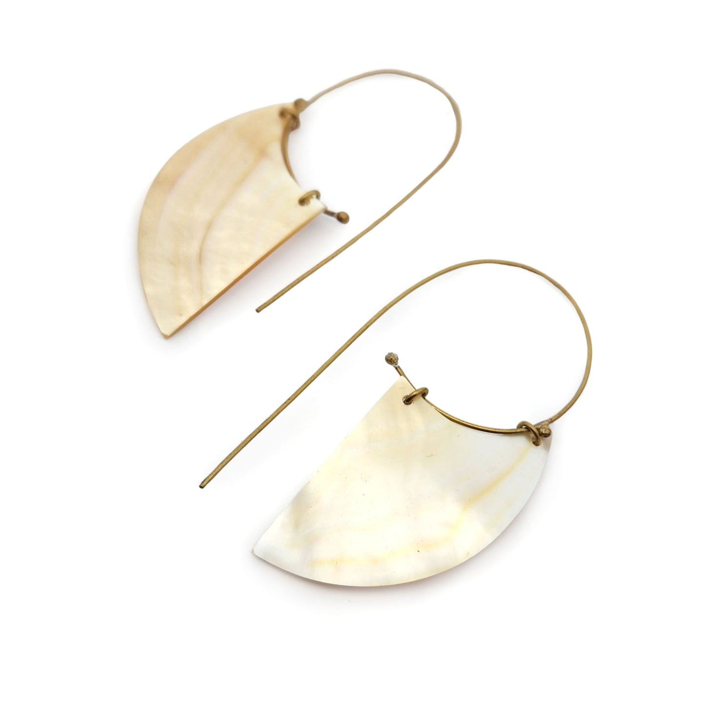 Brass Crescent Mother of Pearl Earrings