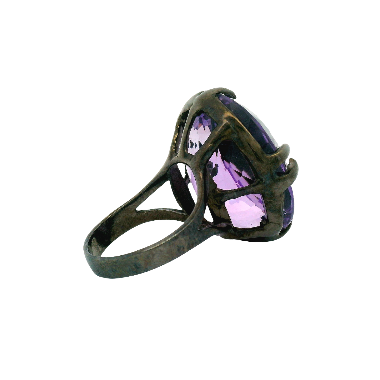 Oval Brilliant Amethyst Silver Cocktail Ring