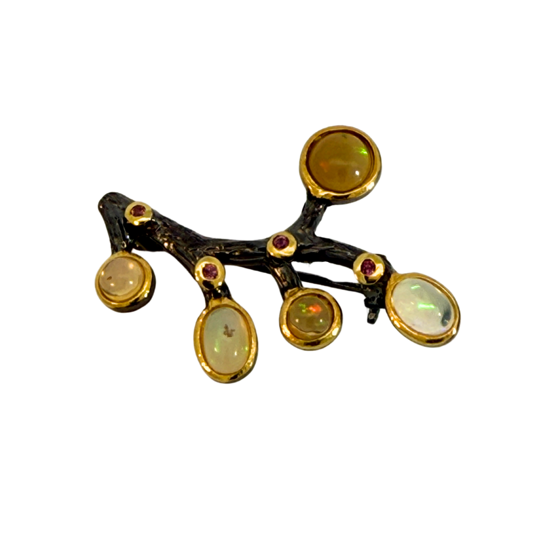 Opal and Garnet Blossom Brooch