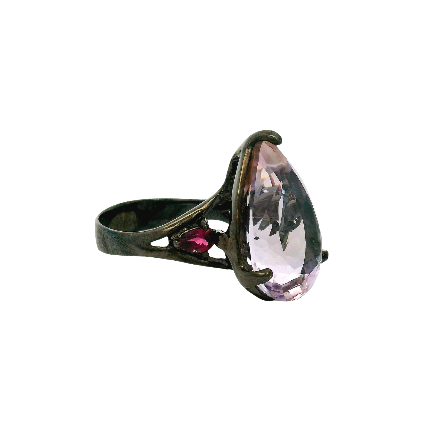 Rhodium Silver Amethyst Garnet Ring