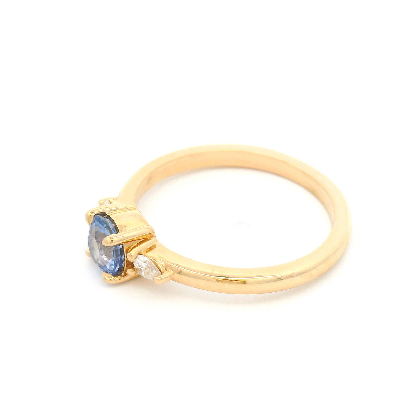14k Yellow Three-Stone Ring with 0.63ct Pale Blue Sapphire Ring and Accent Lab-Grown Diamonds
