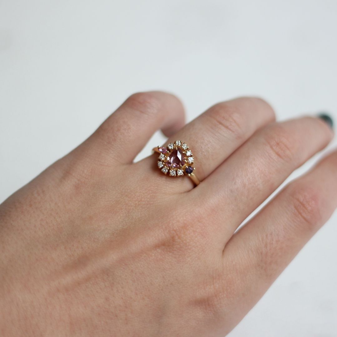 Pink Sapphire and Diamond Cluster Engagement Ring
