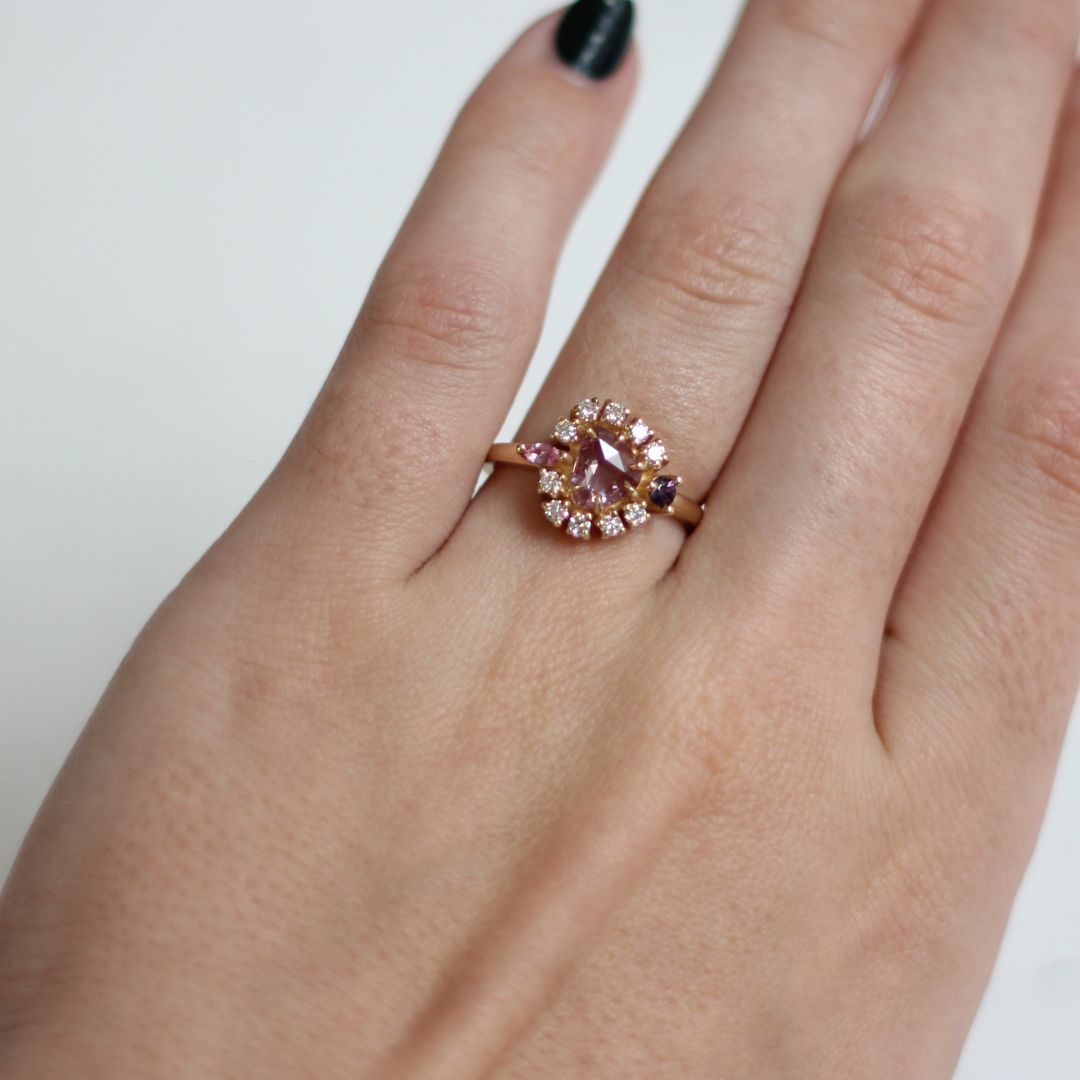 Pink Sapphire and Diamond Cluster Engagement Ring
