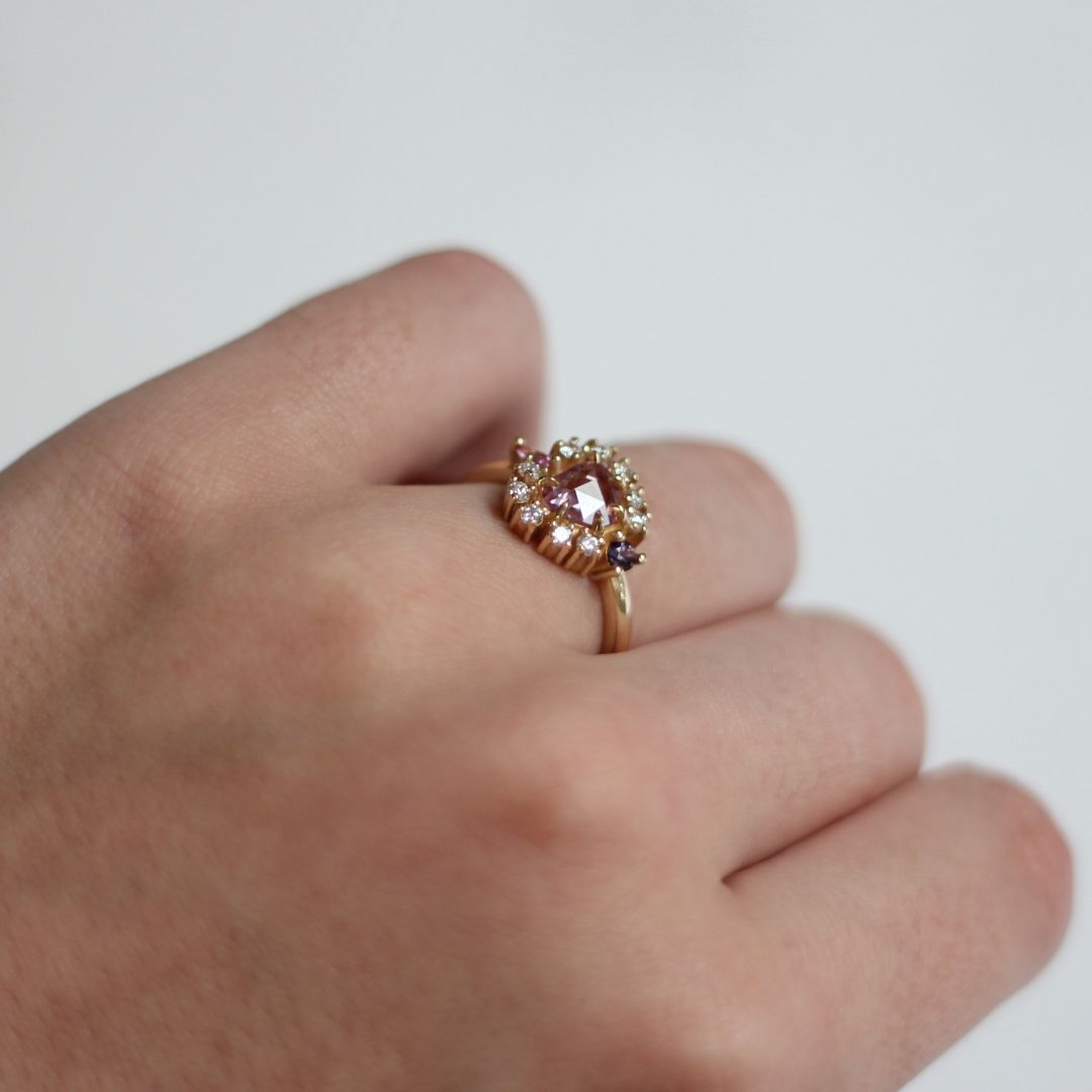 Pink Sapphire and Diamond Cluster Engagement Ring