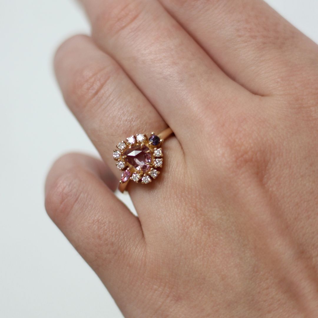Pink Sapphire and Diamond Cluster Engagement Ring