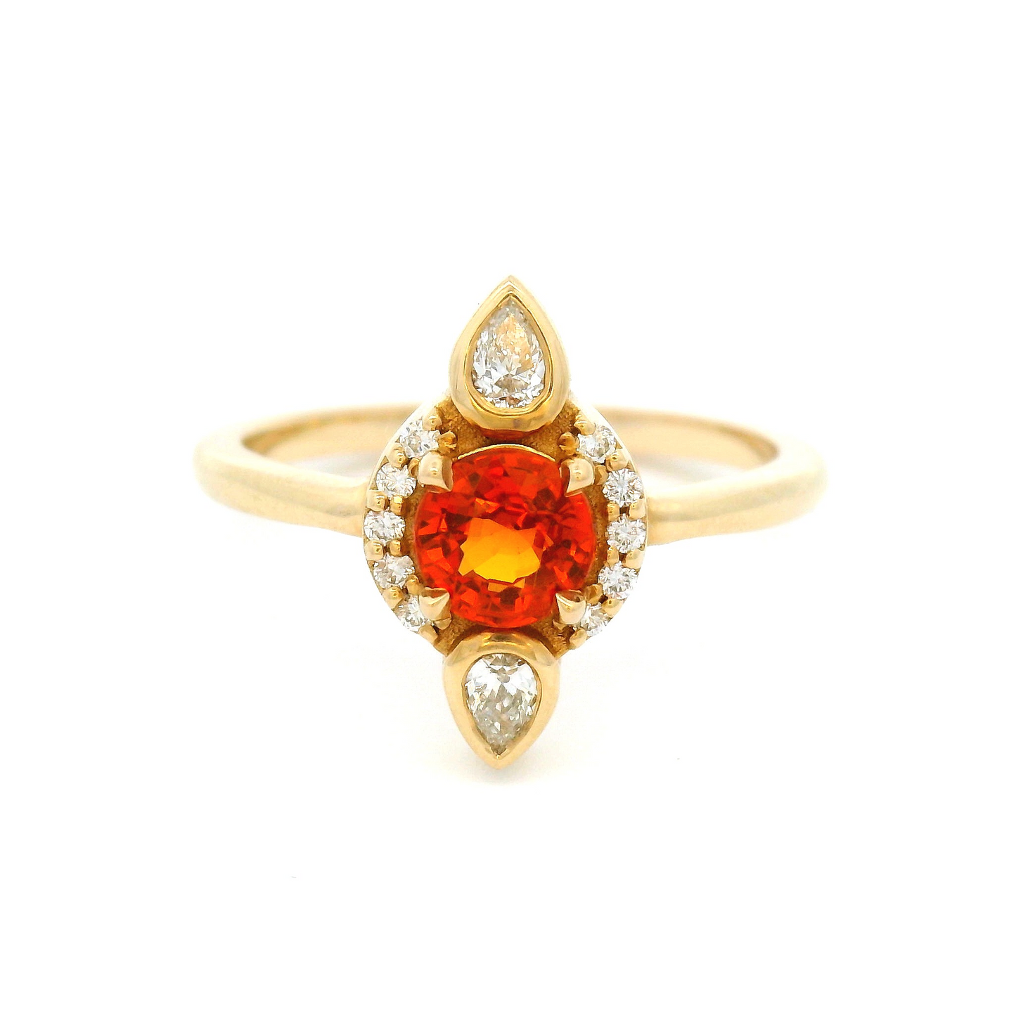 14k Yellow Engagement Ring with 0.65ct Orange Sapphire Halo and Accent Diamonds
