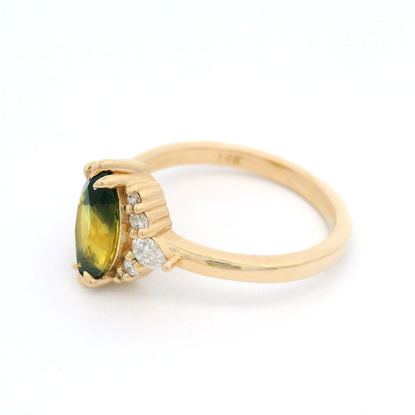 14k Yellow Ring with Natural 1.65ct Green-Yellow Sapphire with Accent Lab-Grown Diamonds