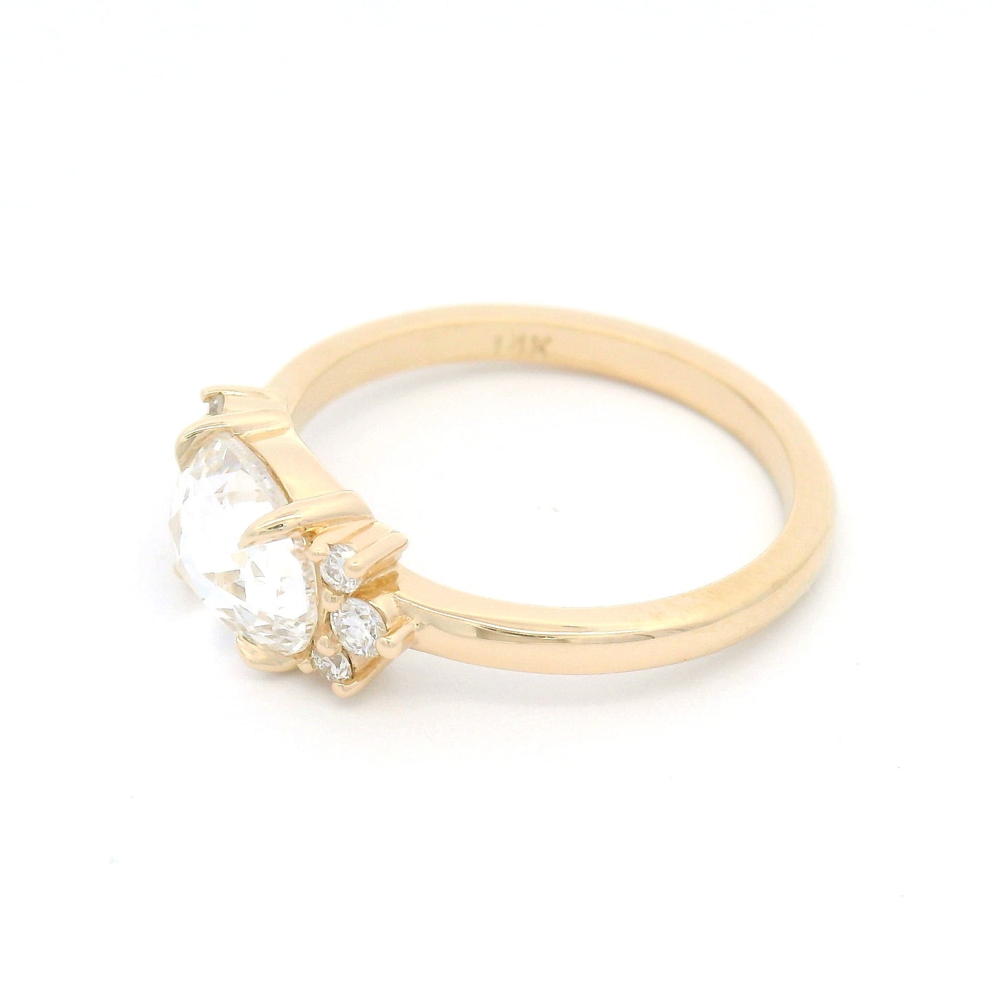 14k Yellow Engagement Ring with Lab-Grown 1.22ct Rose-Cut Diamond and Accent Diamonds
