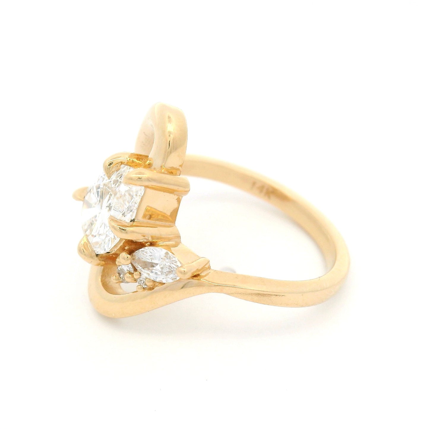 14k Yellow Multi Stone Engagement Ring with Lab-Grown 1.32ct Pear-Shaped Diamond and Accent Diamonds