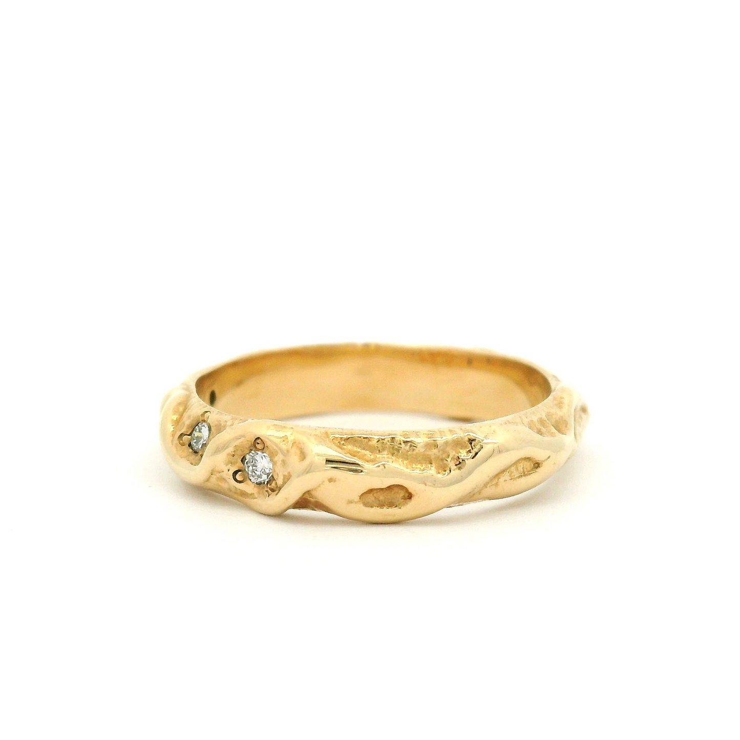 10k Yellow Textured Wedding Band with Accent Diamonds