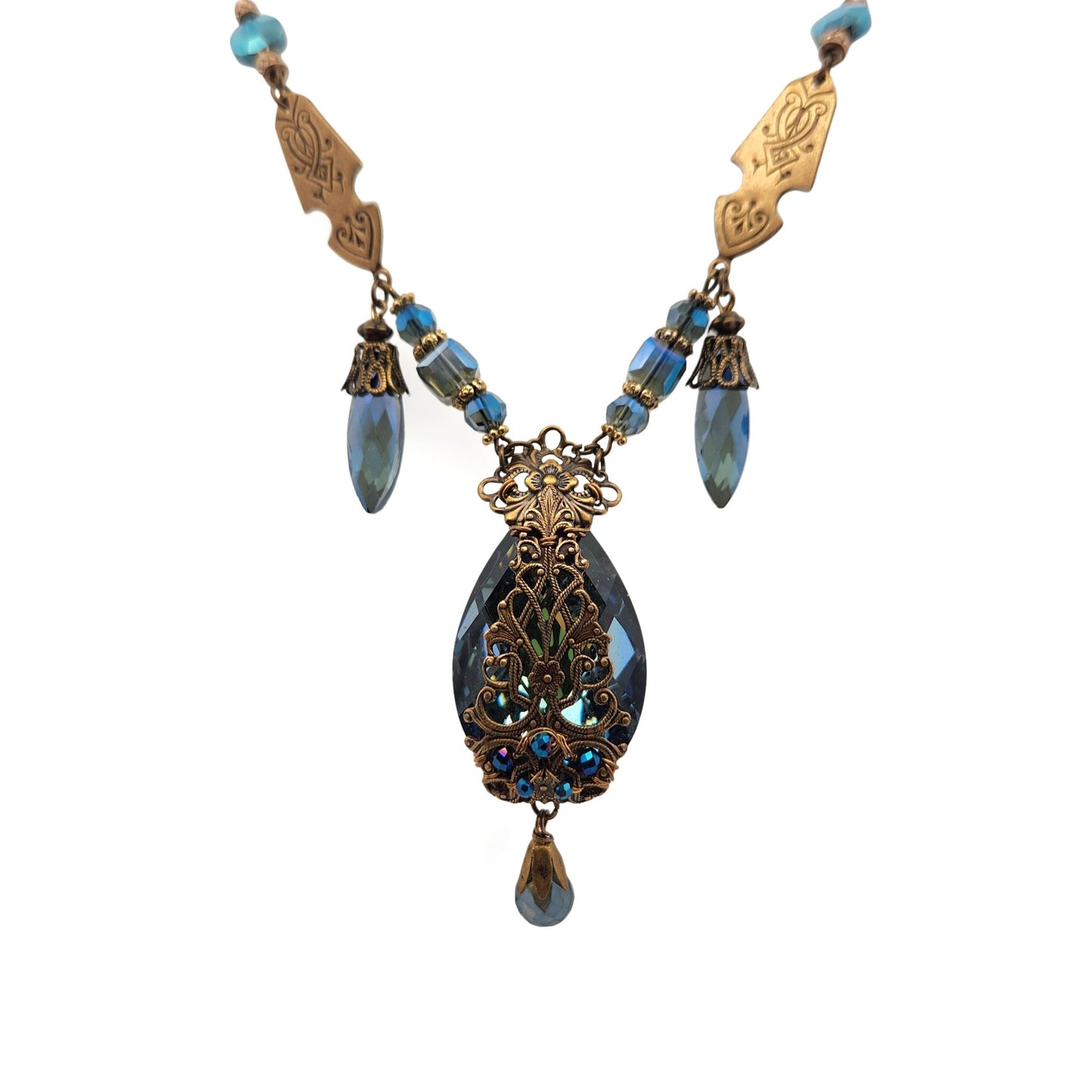 Blue & Brass Antique Fairy Necklace
