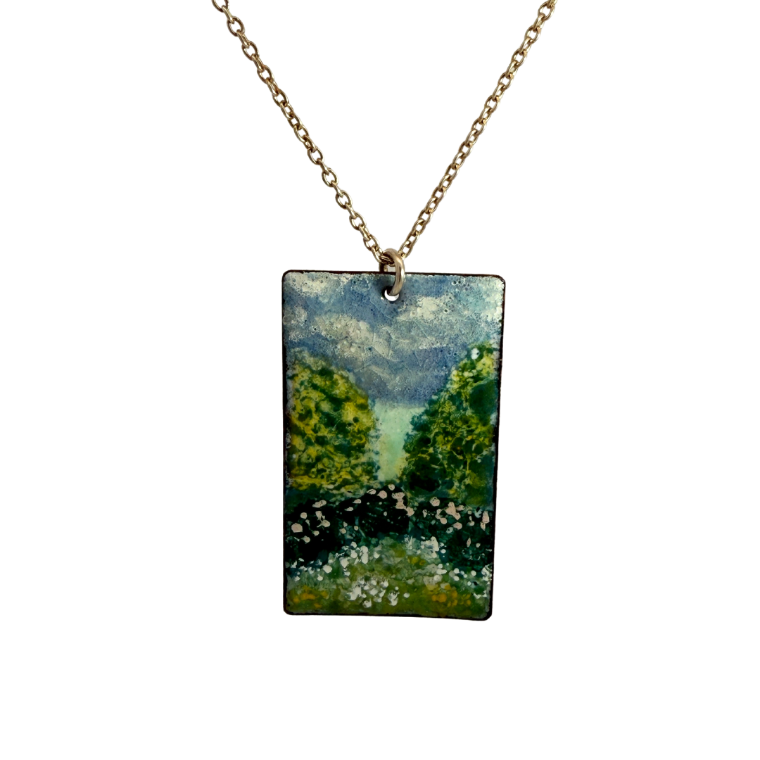 Spring Buds Painted Landscape Pendant