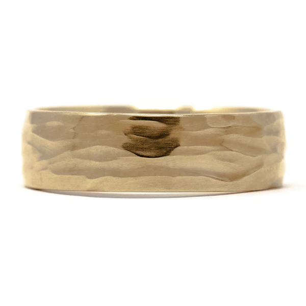 14k Yellow Hand Carved Textured Wedding Band.