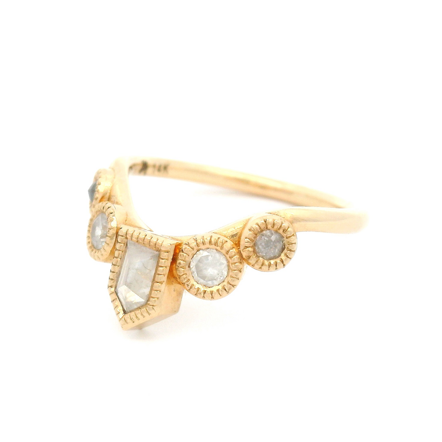 Foxborough - Shield & Brilliant-Cut Diamond 14k Yellow Contour Band
