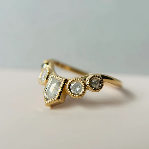 14k-yellow-gold-fancy-white-shield-cut-diamond-quintet-rosecut-contour-band-engagement-ring