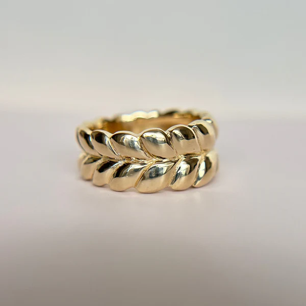 14k Yellow Gold Band Hand Carved with Braided Design. Another view.