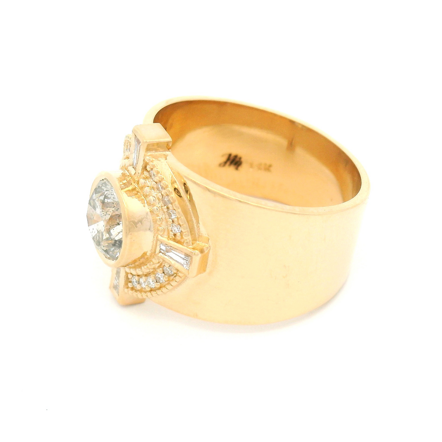 14k Yellow Ring with 1.23ct Natural Round Brilliant-Cut Diamond and Accent Natural Diamonds