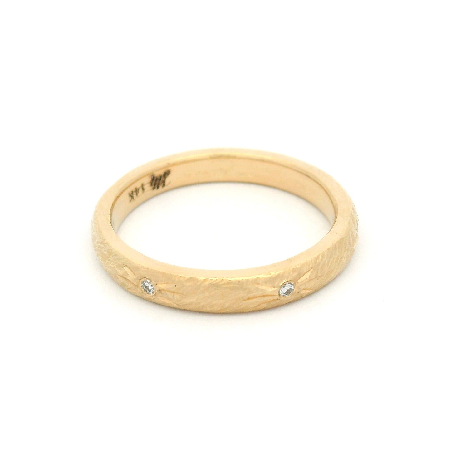 14k Yellow 3mm Wide Textured Band with Accent Natural Diamonds