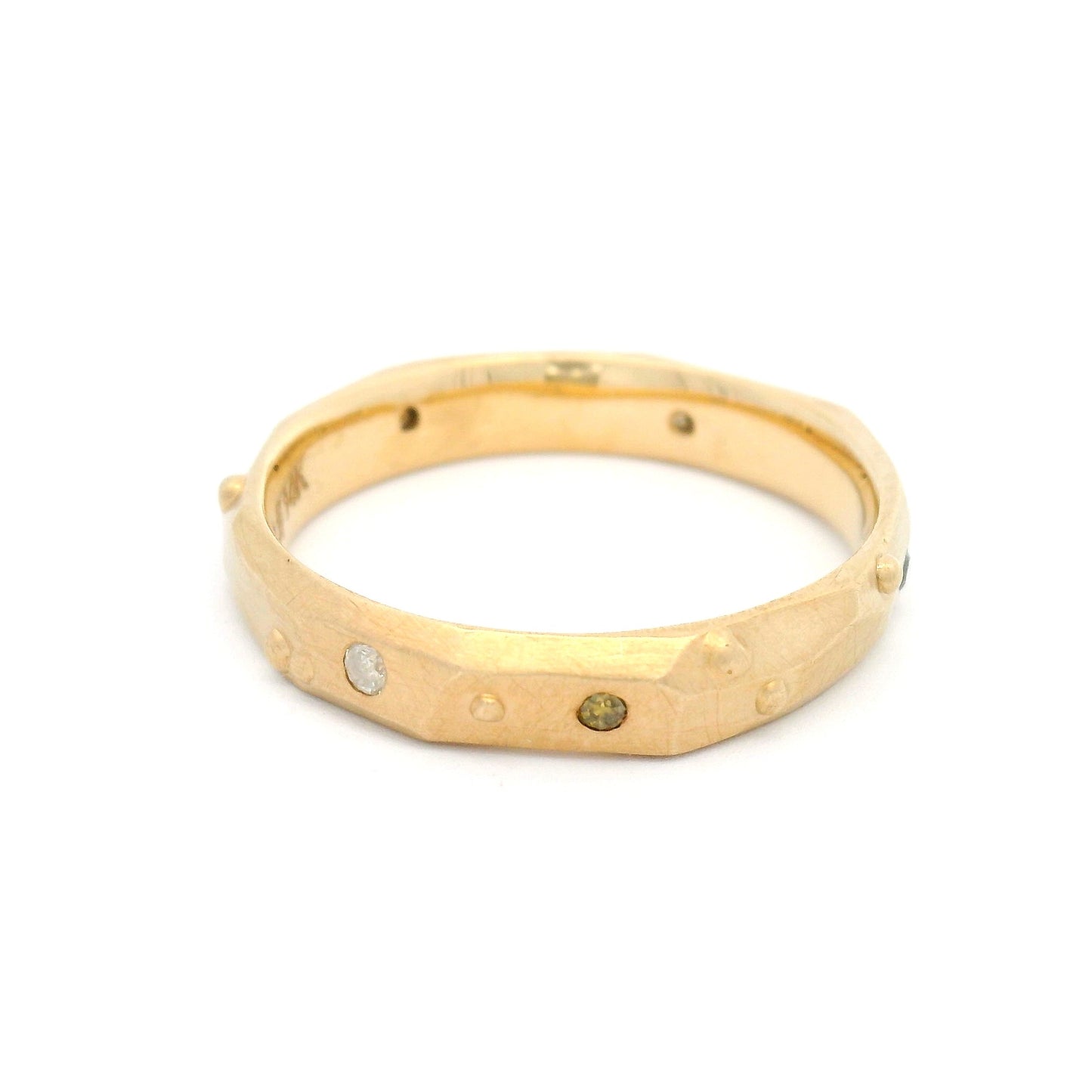 14k Yellow Faceted Band with Accent Champagne Diamonds