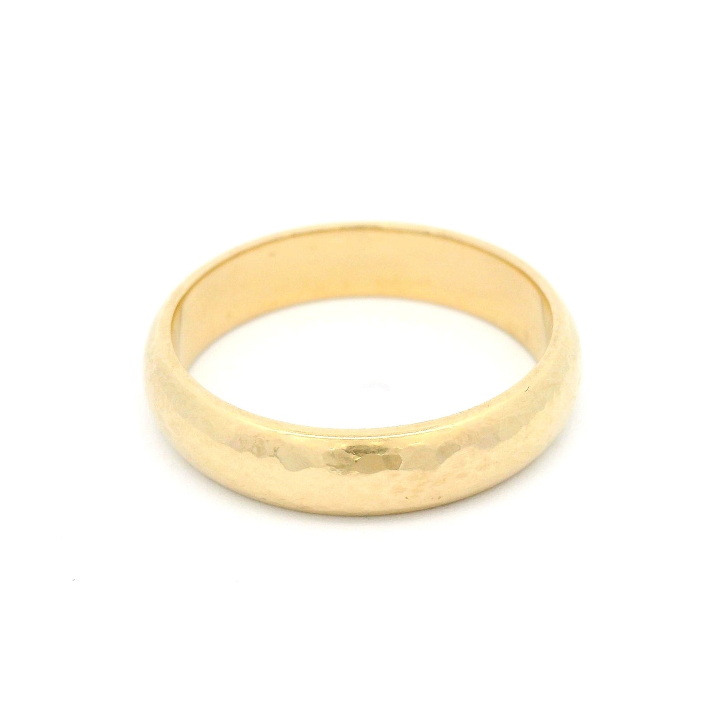 14K Yellow Gold 4mm Wide Hammered Domed Band