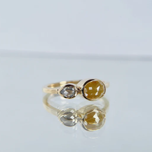 14k yellow gold rustic diamonds engagement ring stackable Canadian