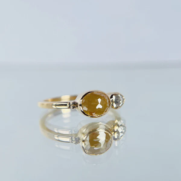 14k yellow gold rustic diamonds engagement ring stackable Canadian