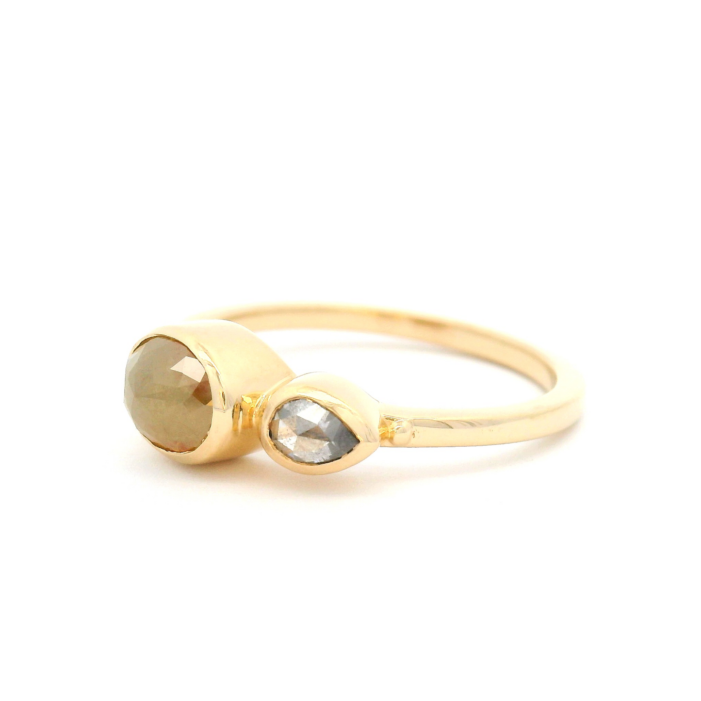 14k Yellow Gold Moi et Toi Ring with Two Rustic Diamonds