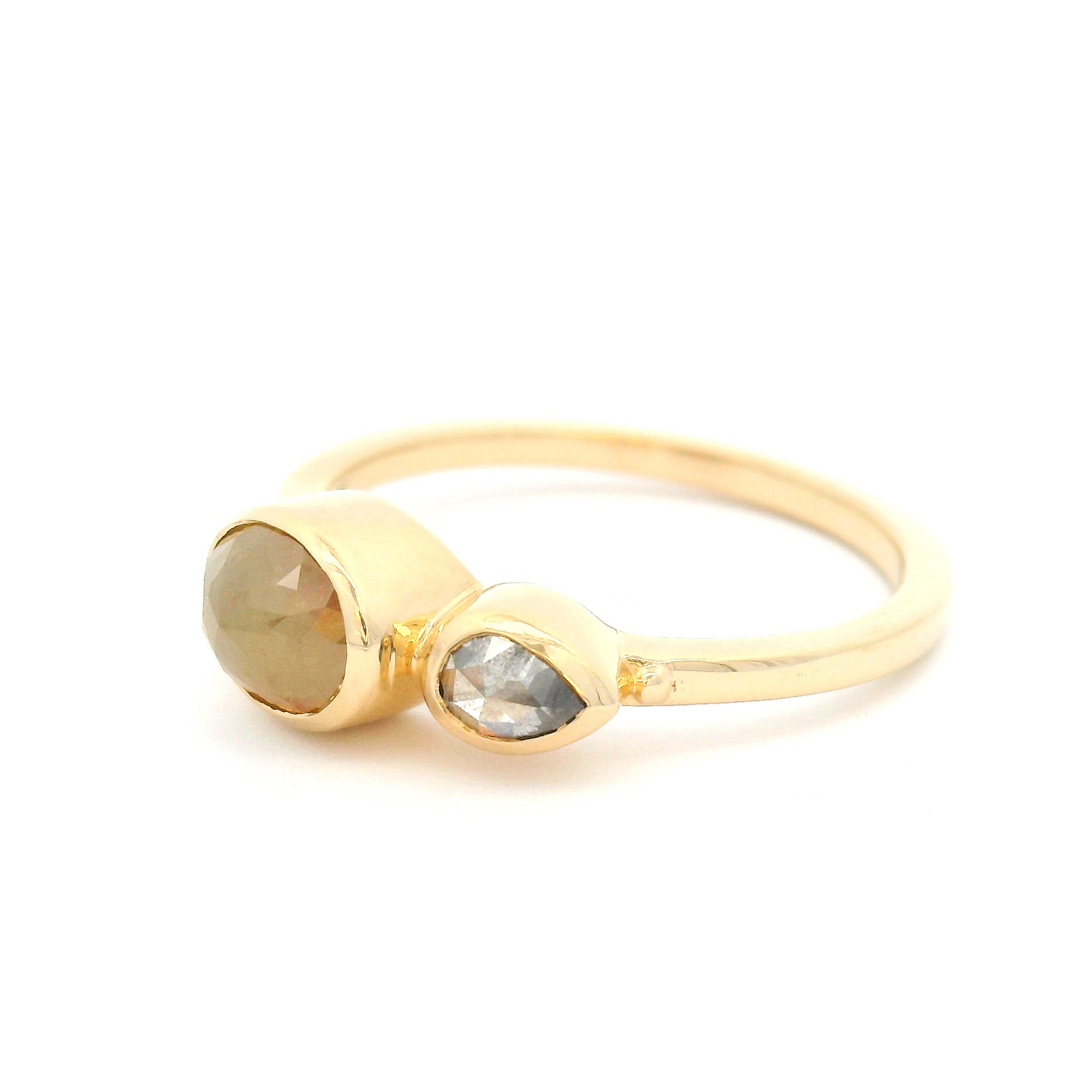 14k Yellow Gold Moi et Toi Ring with Two Rustic Diamonds