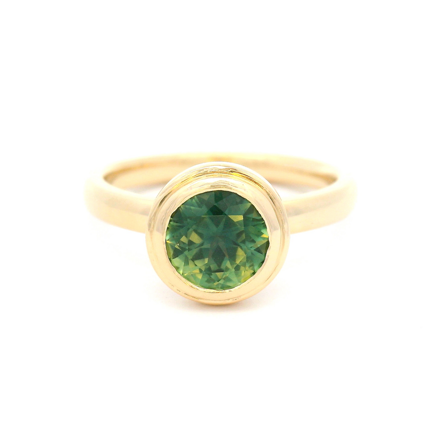 14k Yellow Gold Bezel-Set Solitaire with 1.22ct Teal Sapphire