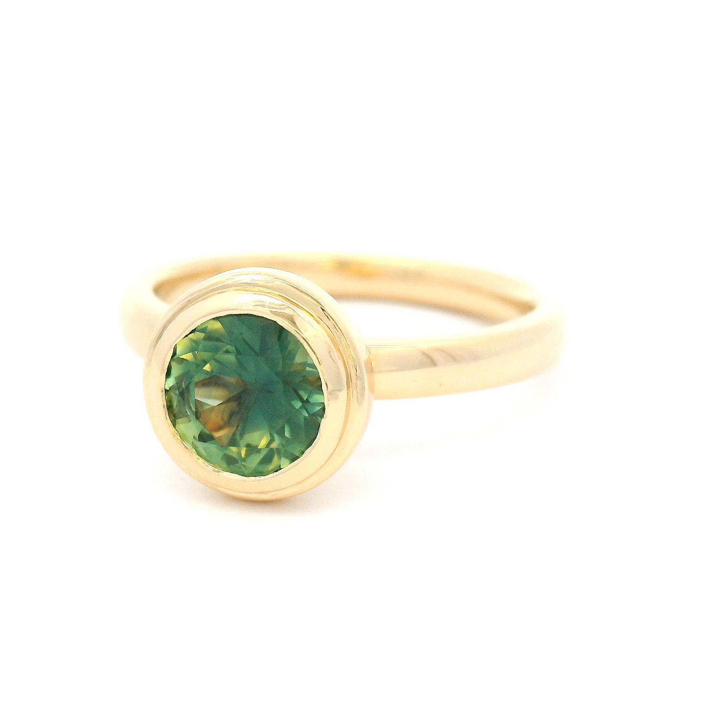 14k Yellow Gold Bezel-Set Solitaire with 1.22ct Teal Sapphire