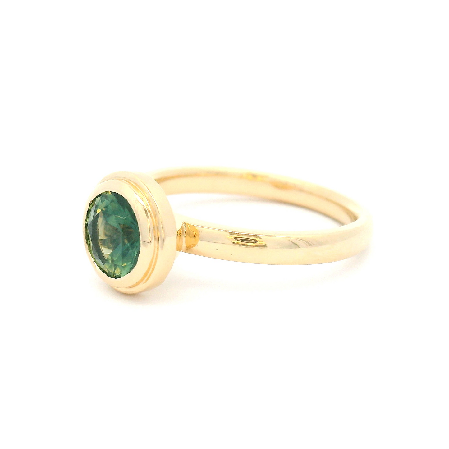 14k Yellow Gold Bezel-Set Solitaire with 1.22ct Teal Sapphire