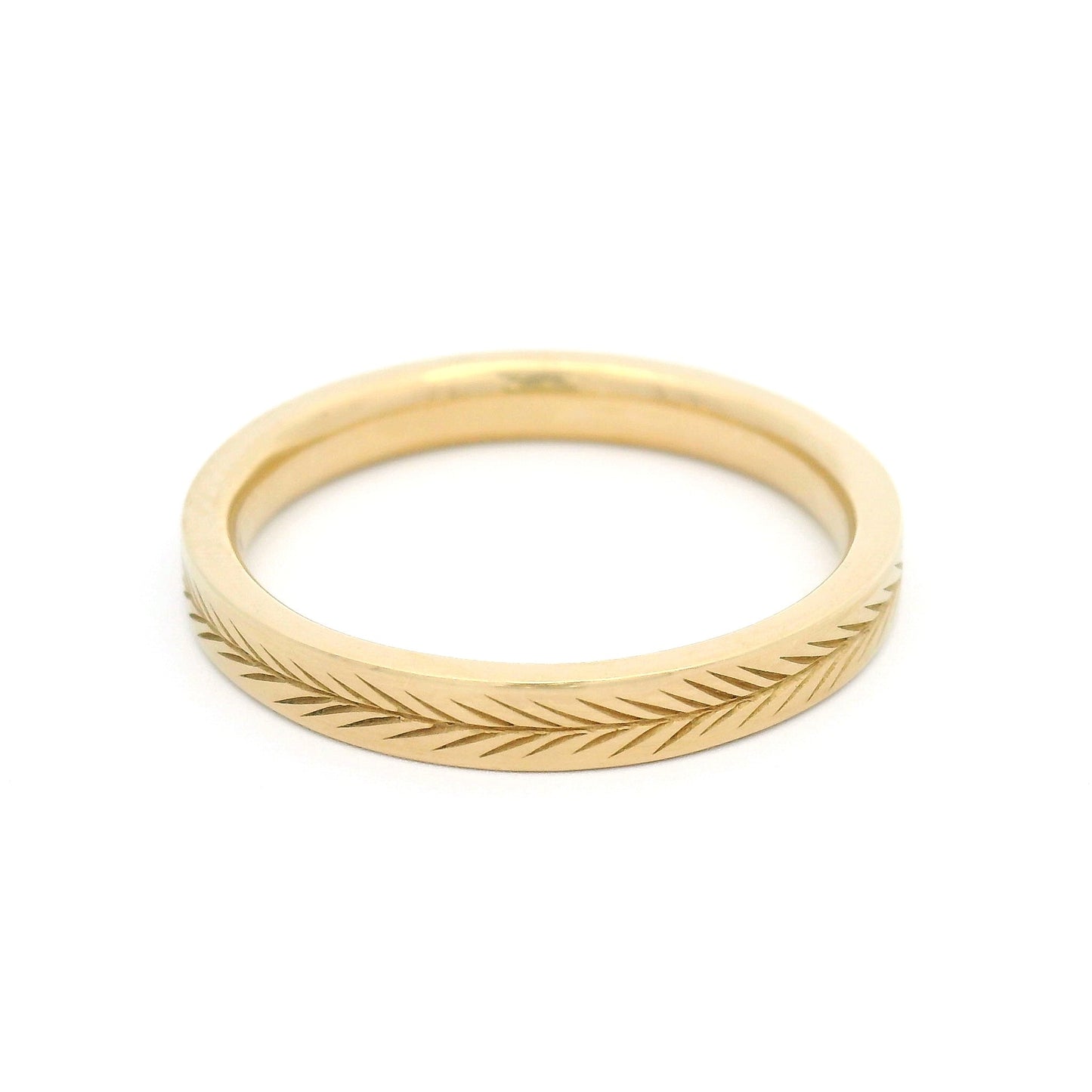 14K Yellow Gold 3mm Wide Flat Engraved Wheat Band