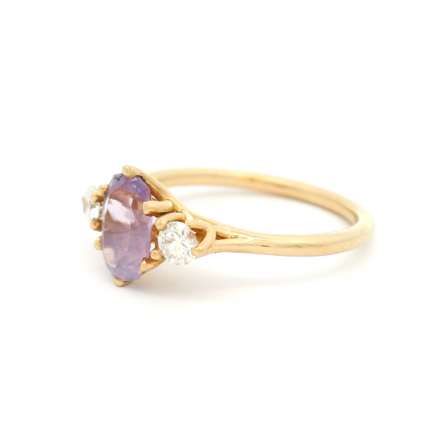 14k Three-Stone Engagement Ring with 1.14ct Pink Sapphire and Accent Diamonds