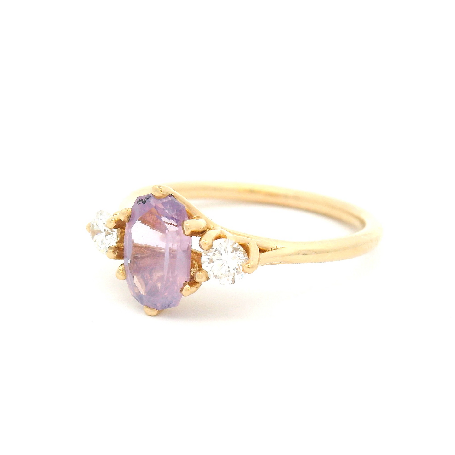 14k Three-Stone Engagement Ring with 1.14ct Pink Sapphire and Accent Diamonds