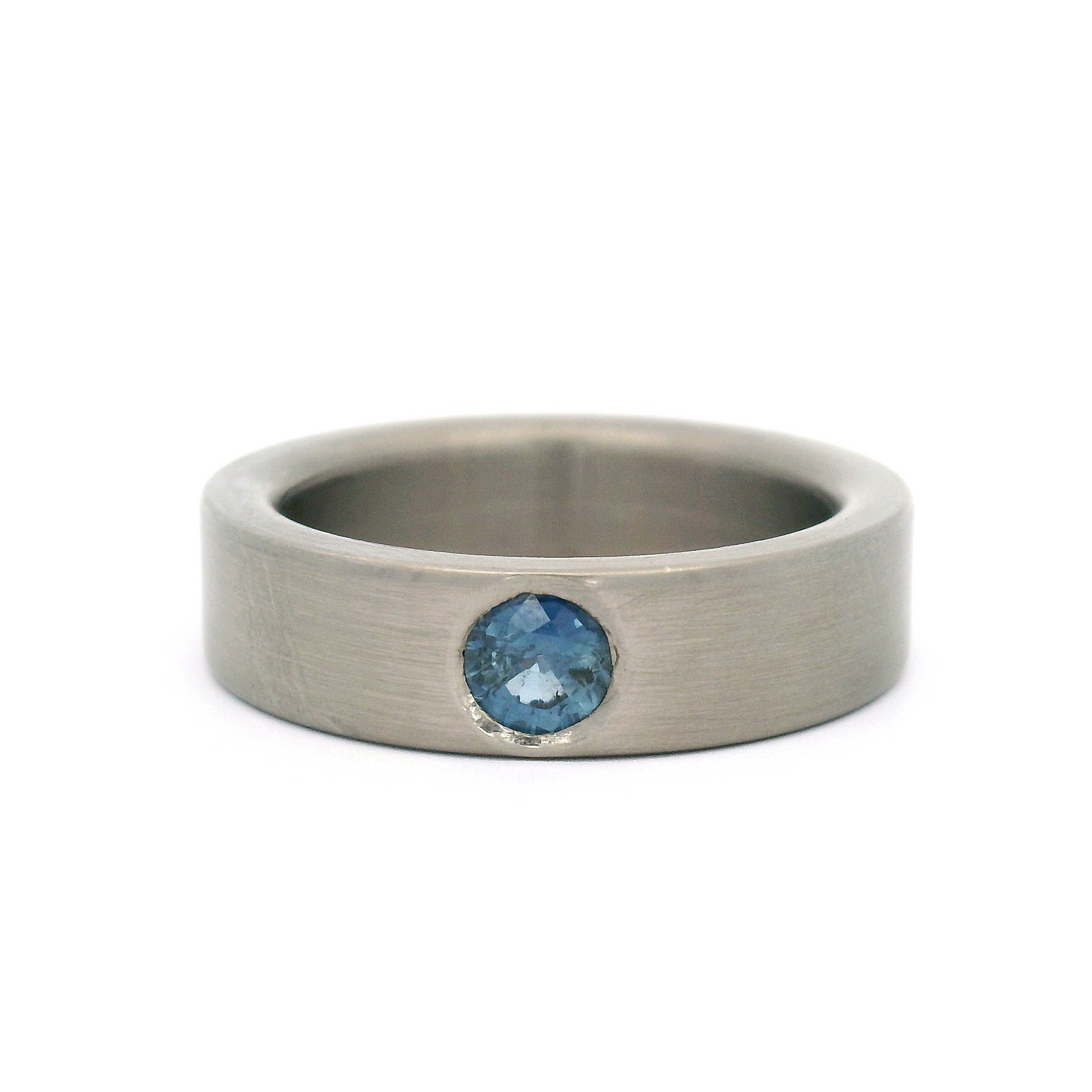 Brushed Titanium Band with 4.5mm Blue Sapphire