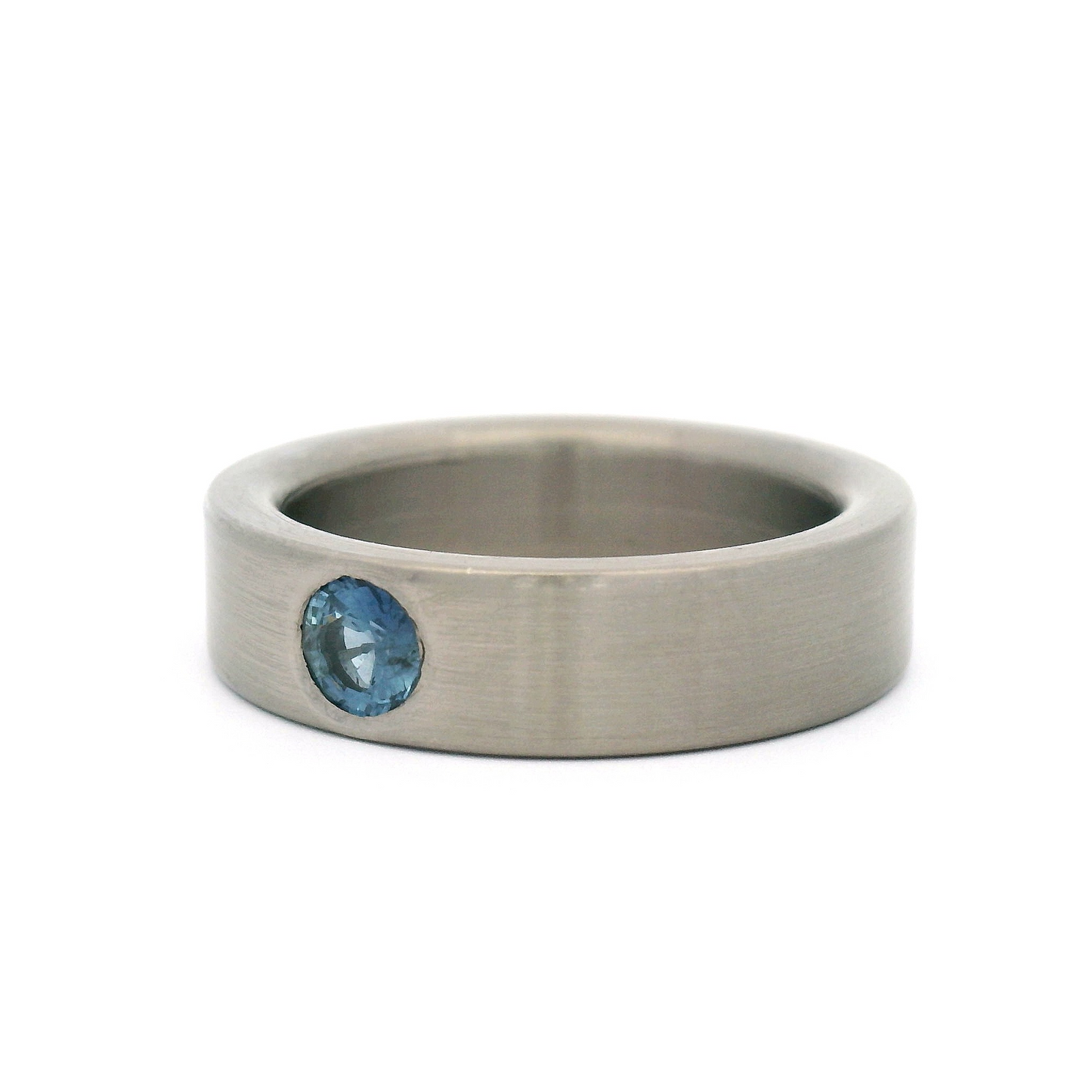 Brushed Titanium Band with 4.5mm Blue Sapphire