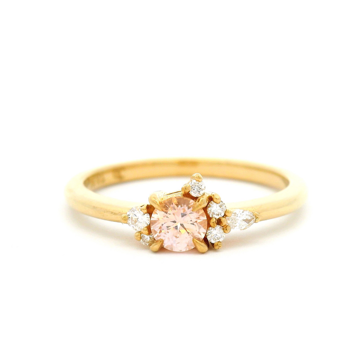 18k Yellow Engagement Ring with 0.31ct Round Peach Sapphire and Accent Diamonds