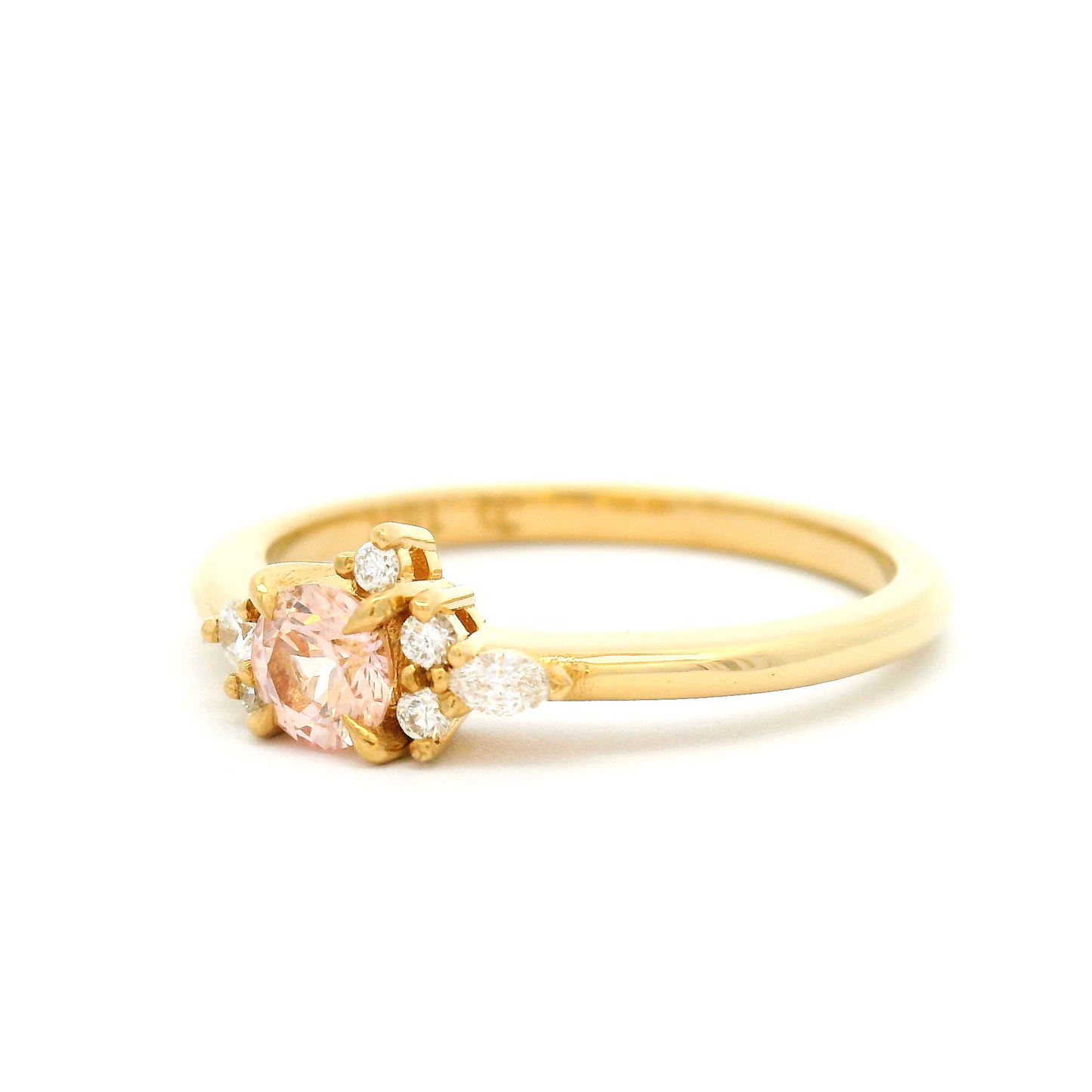 18k Yellow Engagement Ring with 0.31ct Round Peach Sapphire and Accent Diamonds