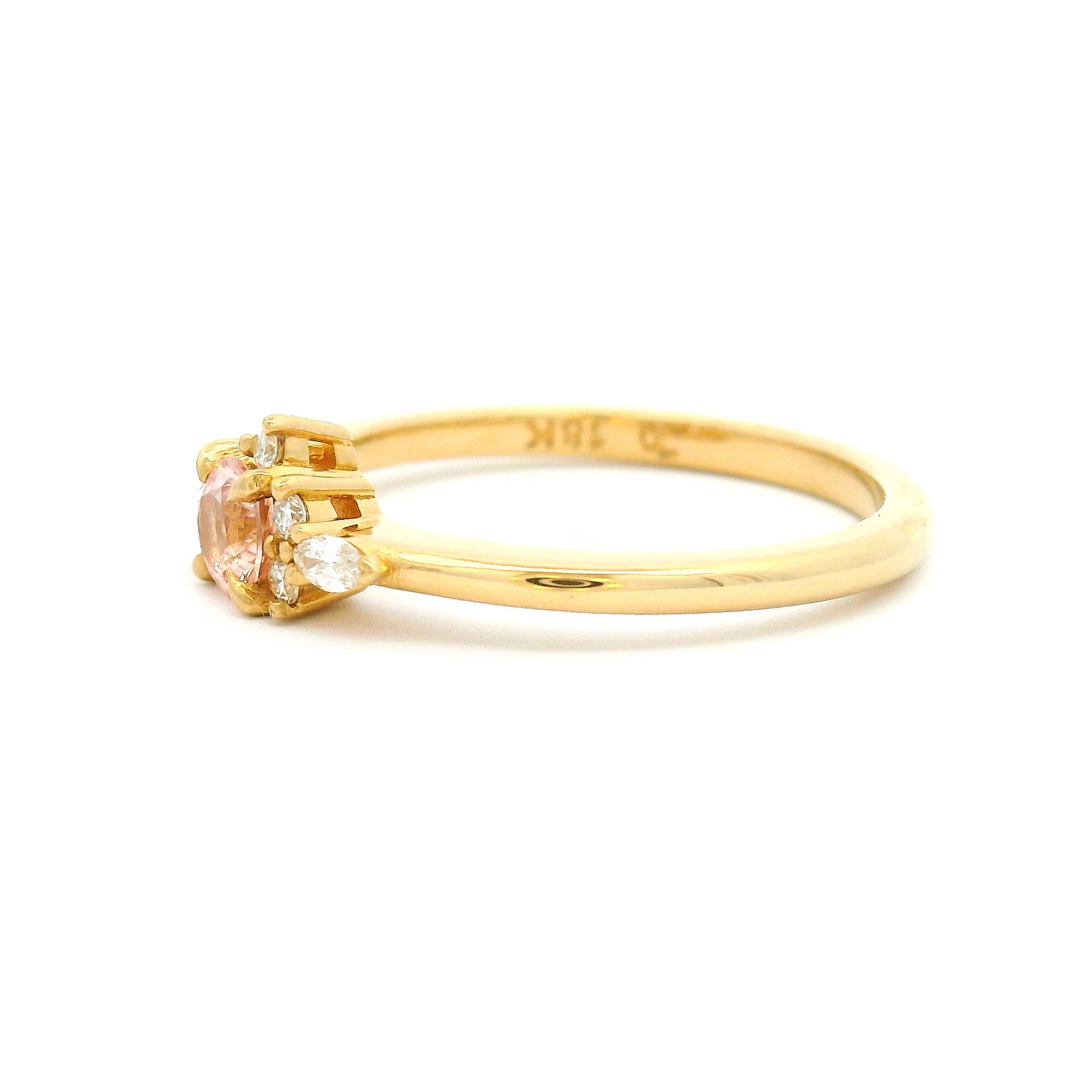 18k Yellow Engagement Ring with 0.31ct Round Peach Sapphire and Accent Diamonds
