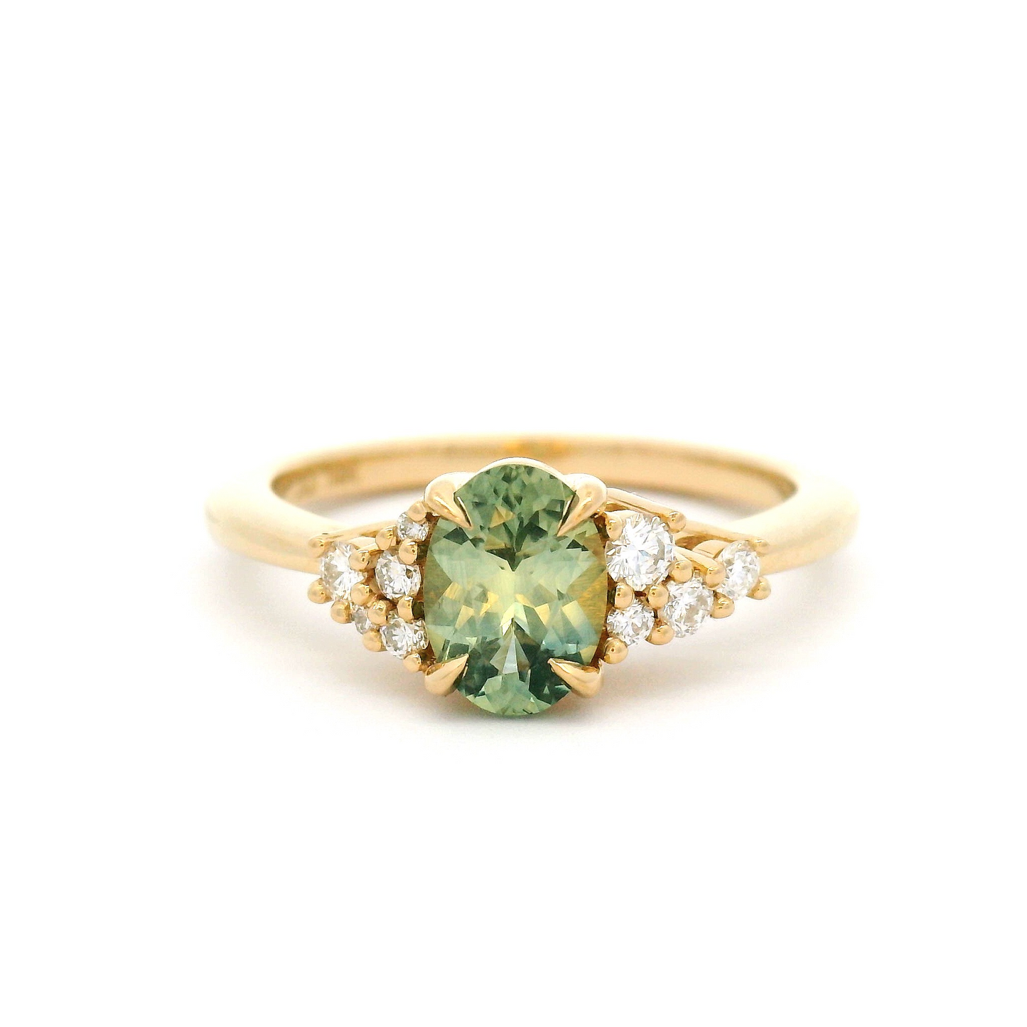 14k Yellow Engagement Ring with 0.94ct Oval Teal Montana Sapphire with Accent Diamonds