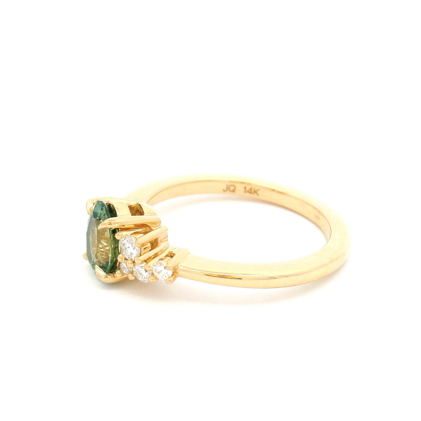 14k Yellow Engagement Ring with 0.94ct Oval Teal Montana Sapphire with Accent Diamonds