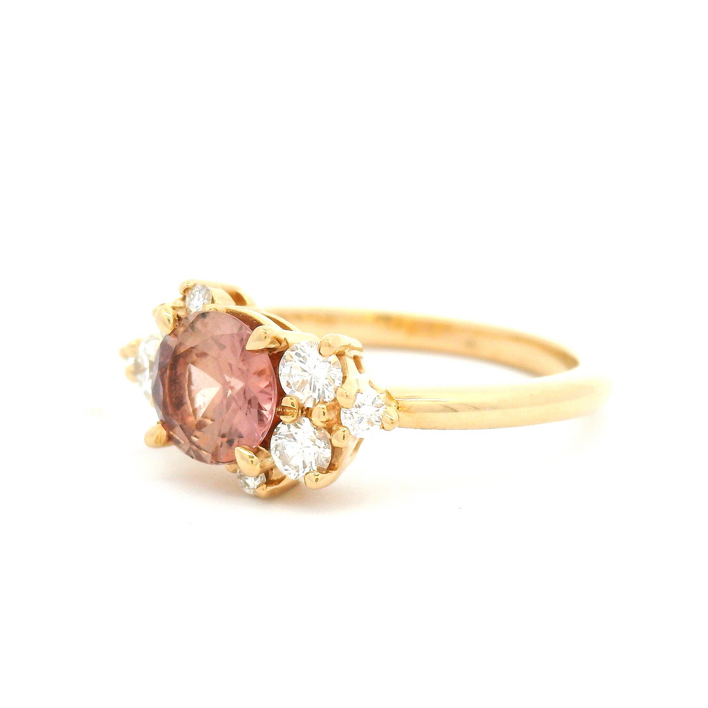 14k Yellow Ring with 0.91ct Dark Peach Sapphire and Accent Diamonds